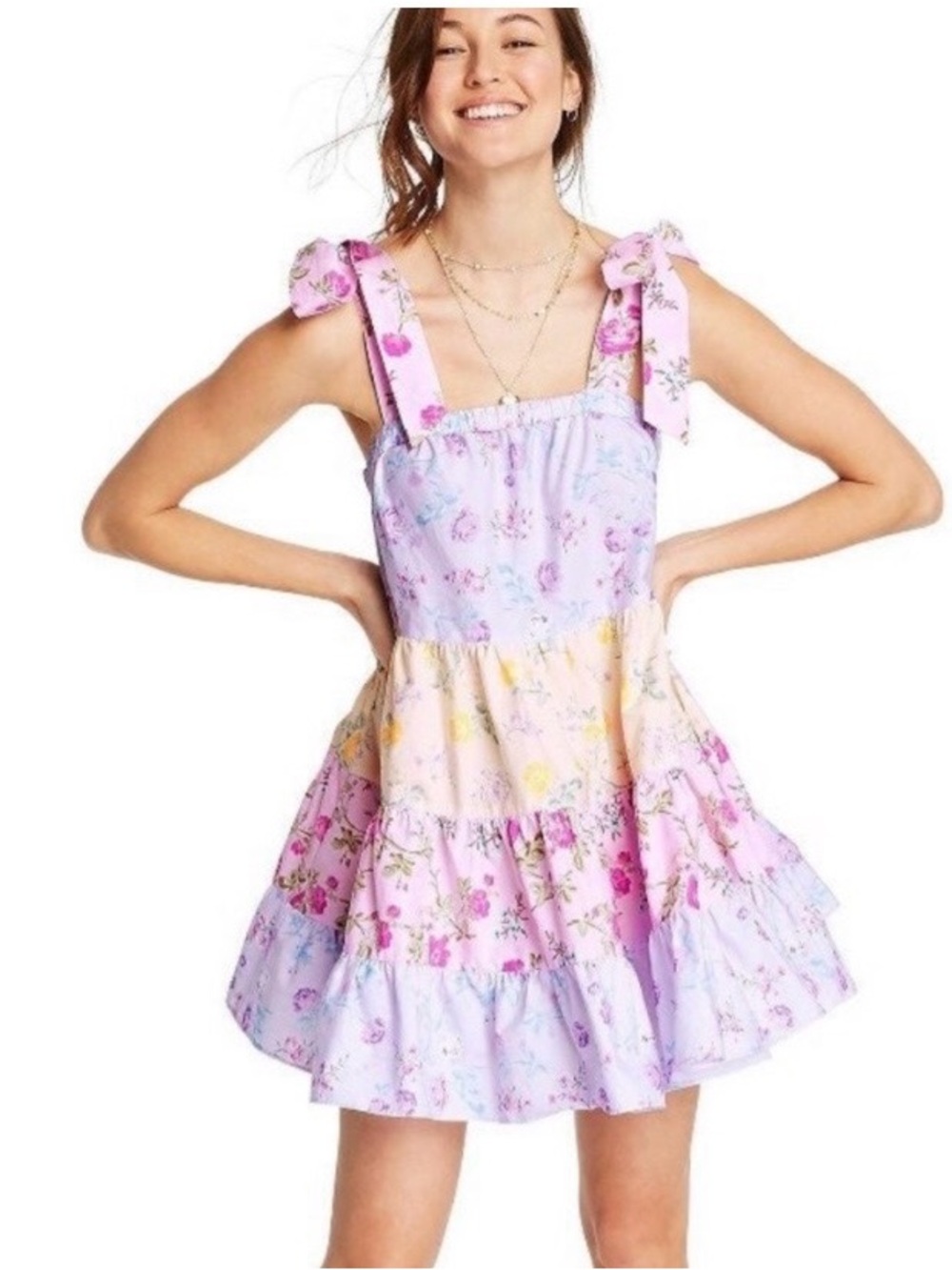 Love Shack Fancy Jeanne Floral Tiered Mini Dress Sz XL Target Shabby Chic Barbie